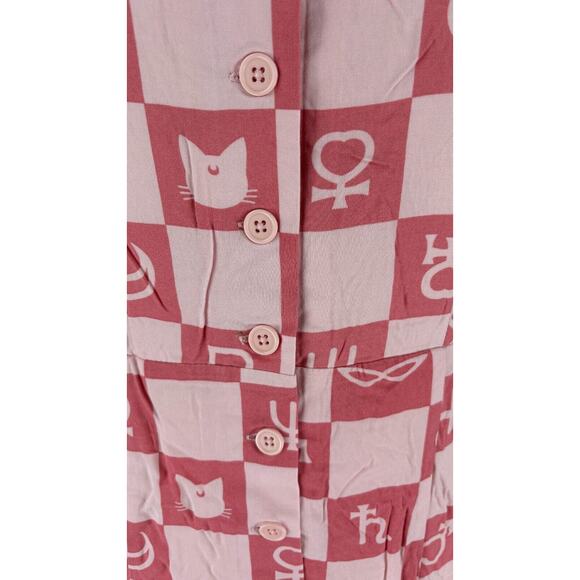 Sailor Moon Womens Pink Checker Shift Dress Sleeveless Button Front Size MD NWT - Picture 10 of 16
